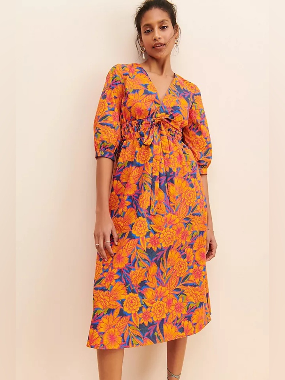 Gilner Farrar Devin Midi Dress Floral Orange Medium